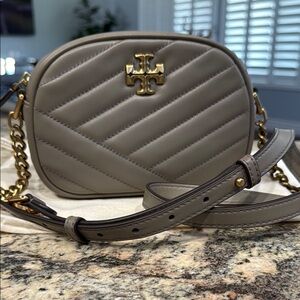 Tory Burch Gold Gray Chevron Crossbody Bag